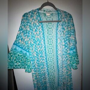 Chico's Blue and White Patterned Kimono Lightweight